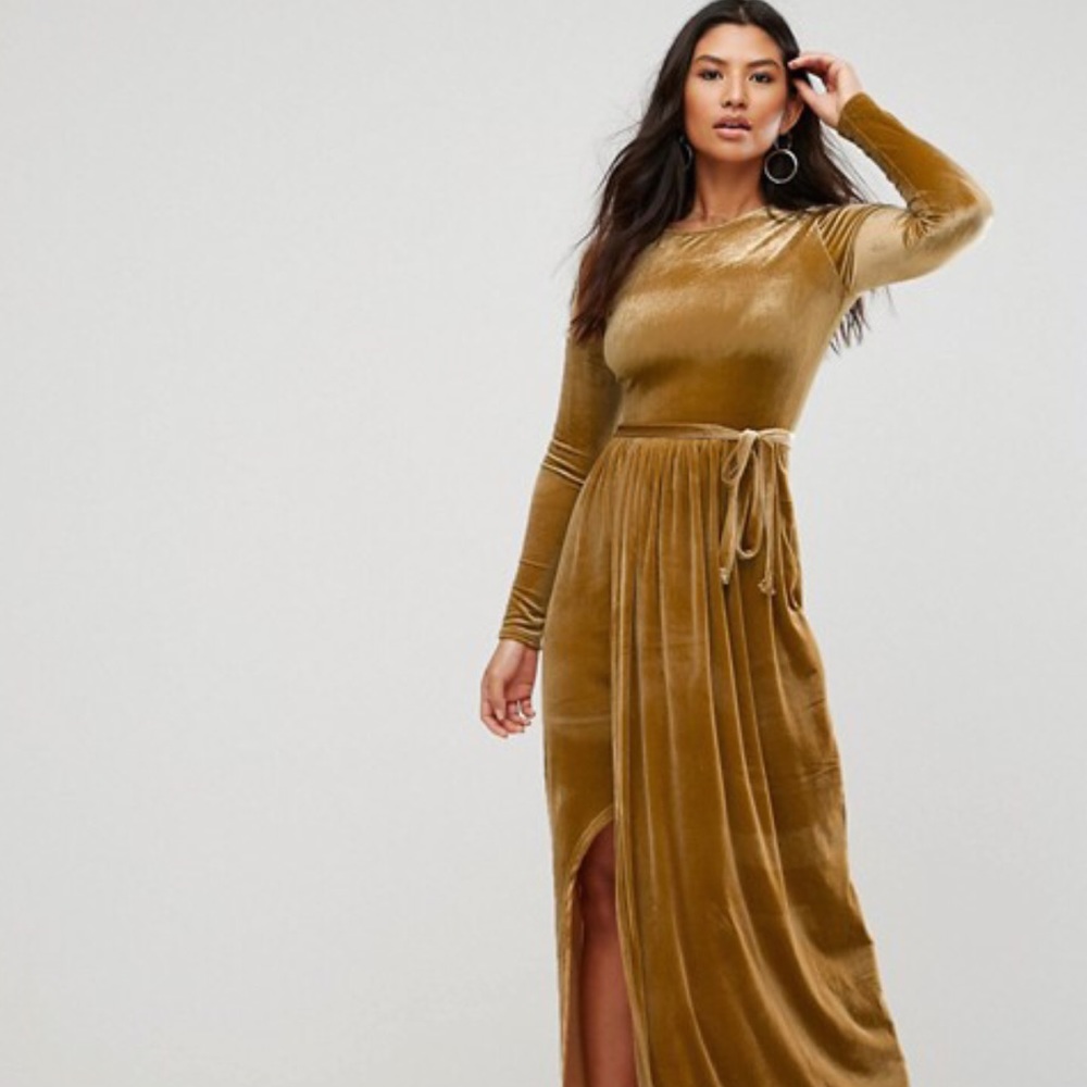 Asos Club L size 4 velvet maxi dress long sleeve